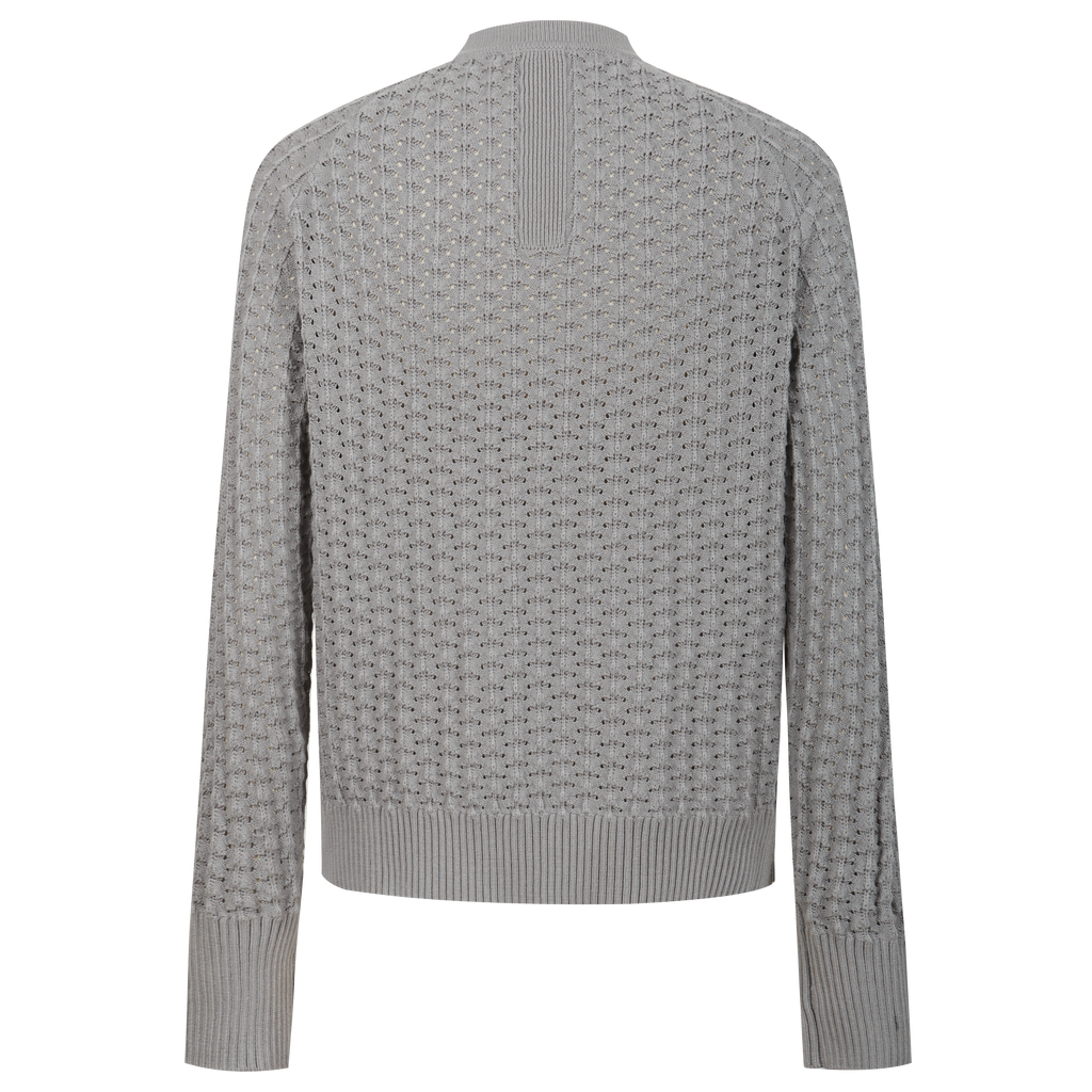 Men’s Crew Neck Hollow Out Knit Sweater, Long Sleeve Breathable Mesh Knit Top