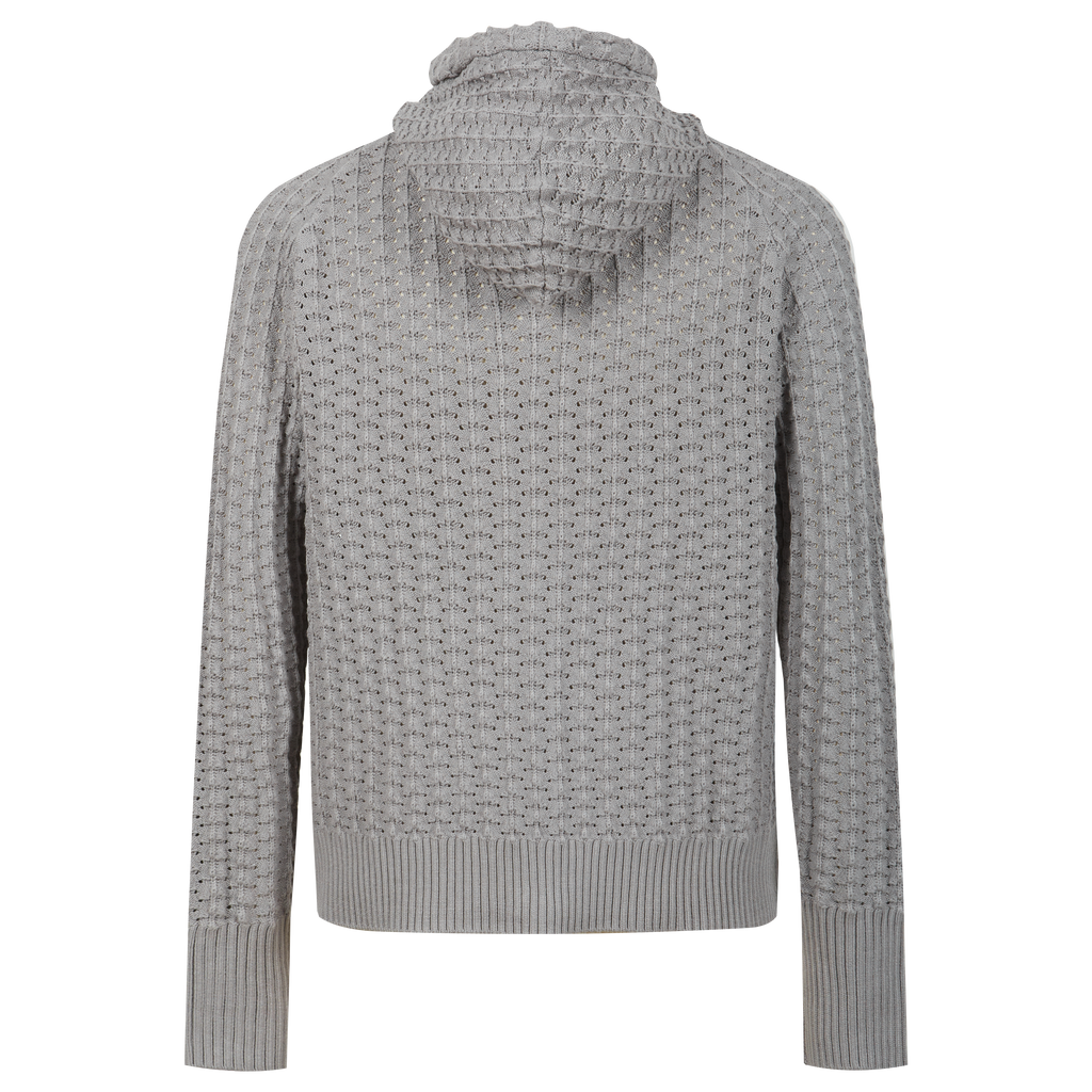 Men’s Zip Up Hooded Hollow Out Knit Cardigan, Breathable Mesh Knit Jacket
