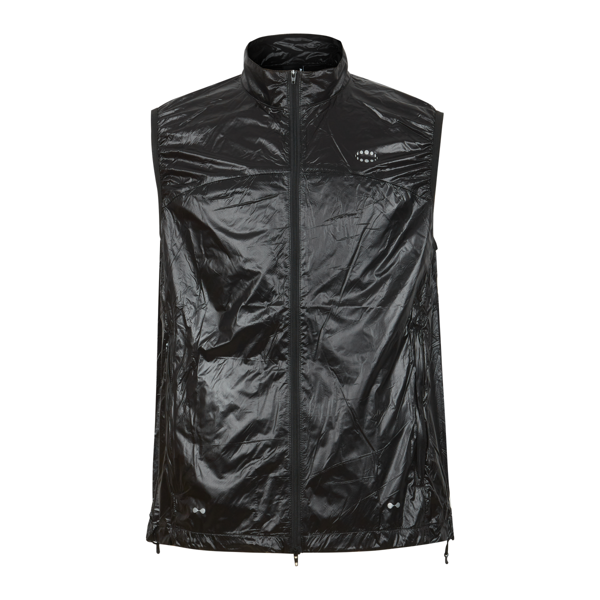 Shiny Crinkled Nylon Stand Collar Vest, Lightweight Packable Windproof Sleeveless Jacket for Men, Streetwear Running Gilet