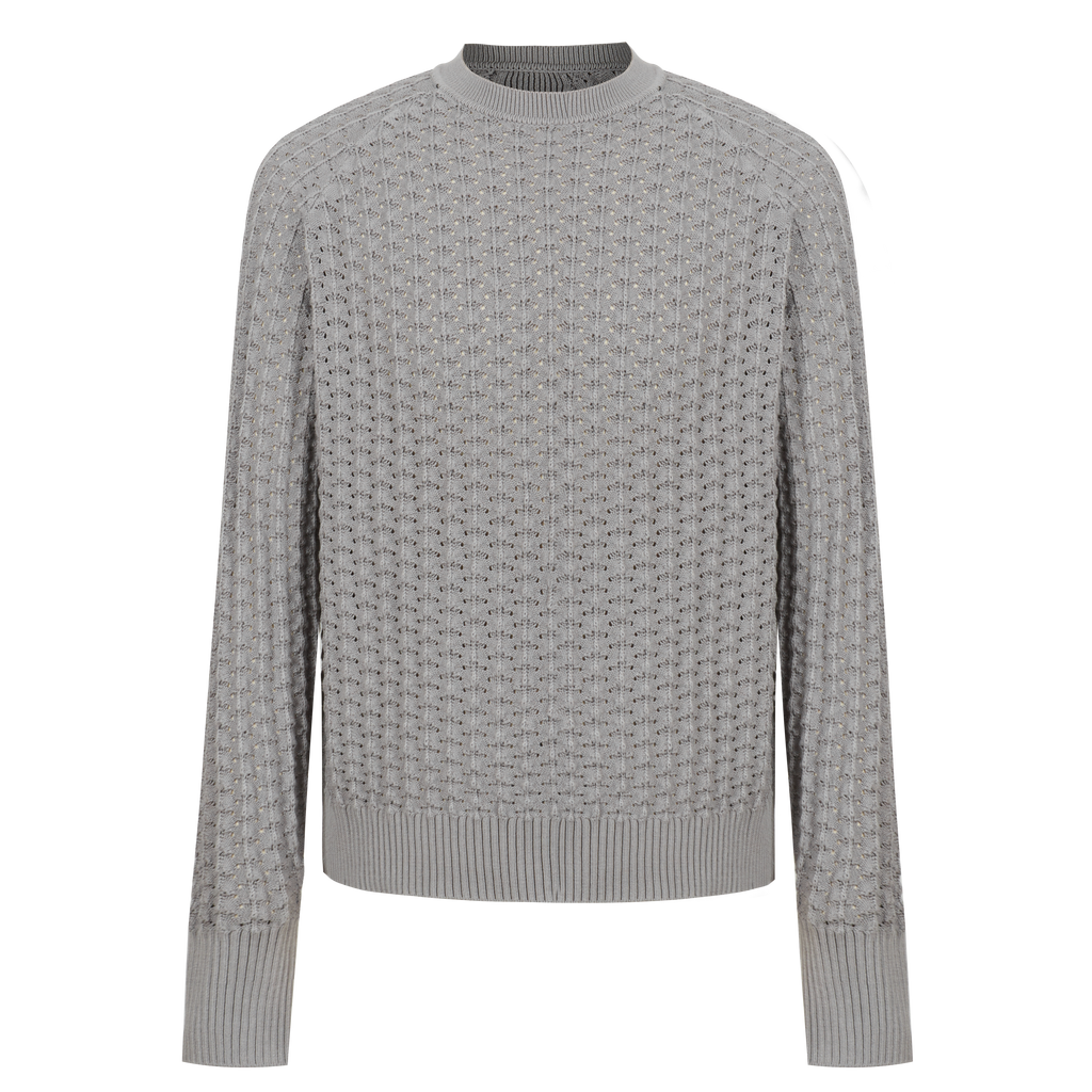 Men’s Crew Neck Hollow Out Knit Sweater, Long Sleeve Breathable Mesh Knit Top