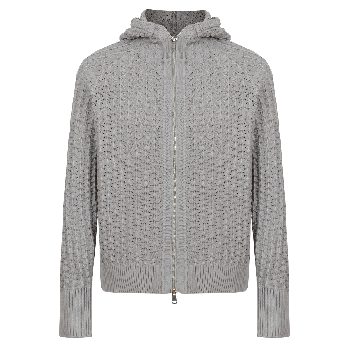 Men’s Zip Up Hooded Hollow Out Knit Cardigan, Breathable Mesh Knit Jacket