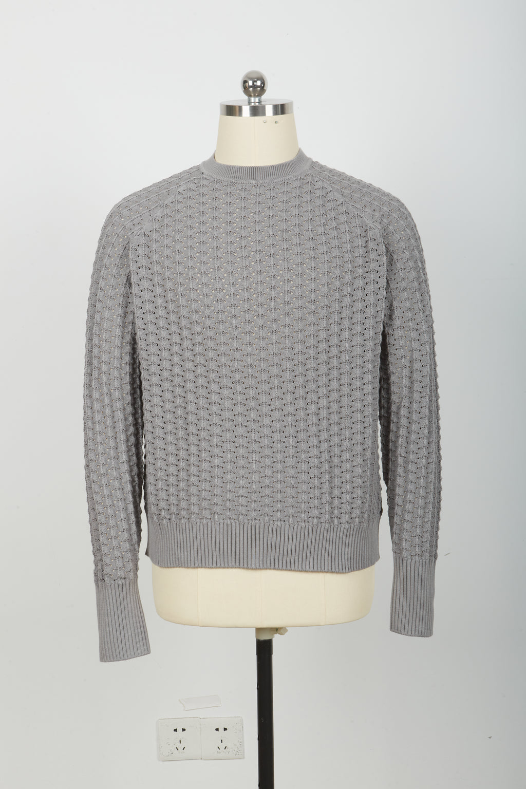 Men’s Crew Neck Hollow Out Knit Sweater, Long Sleeve Breathable Mesh Knit Top