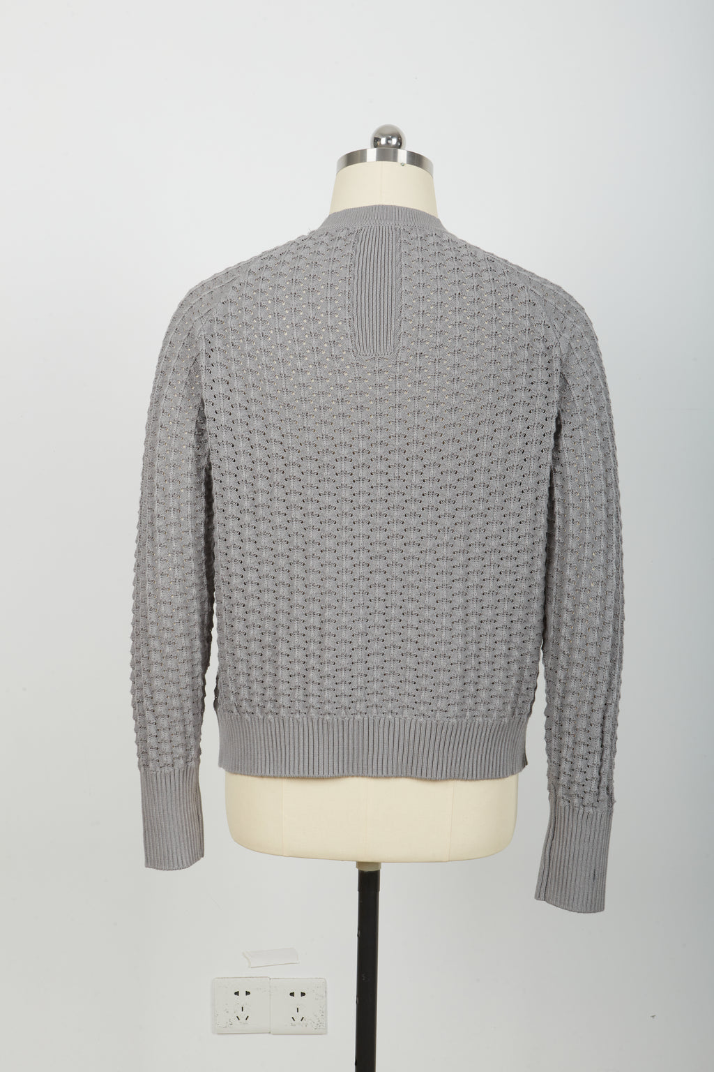 Men’s Crew Neck Hollow Out Knit Sweater, Long Sleeve Breathable Mesh Knit Top