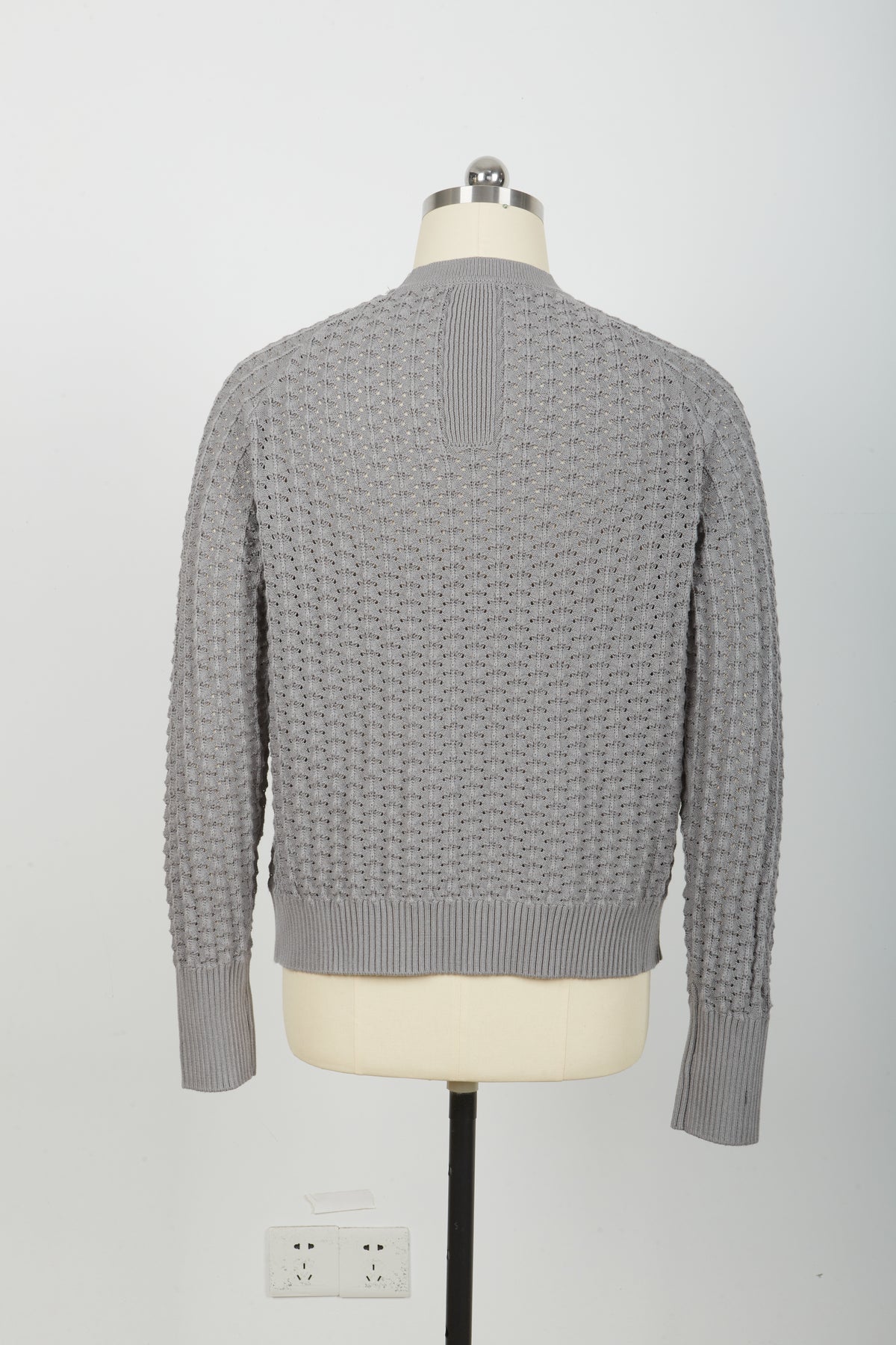Men’s Crew Neck Hollow Out Knit Sweater, Long Sleeve Breathable Mesh Knit Top