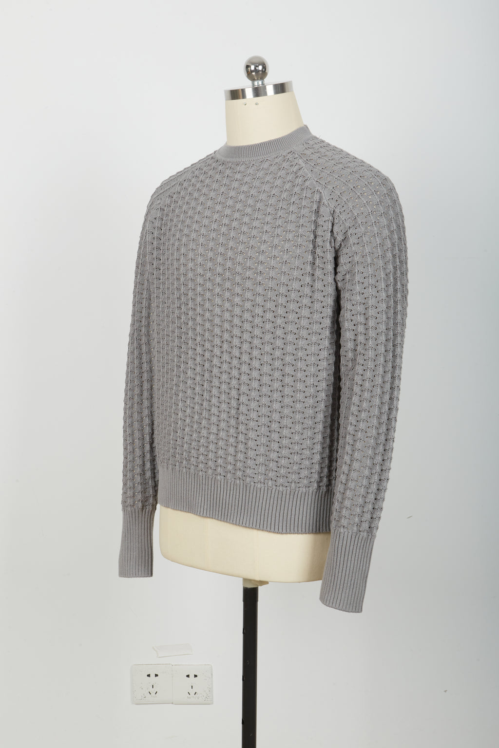 Men’s Crew Neck Hollow Out Knit Sweater, Long Sleeve Breathable Mesh Knit Top