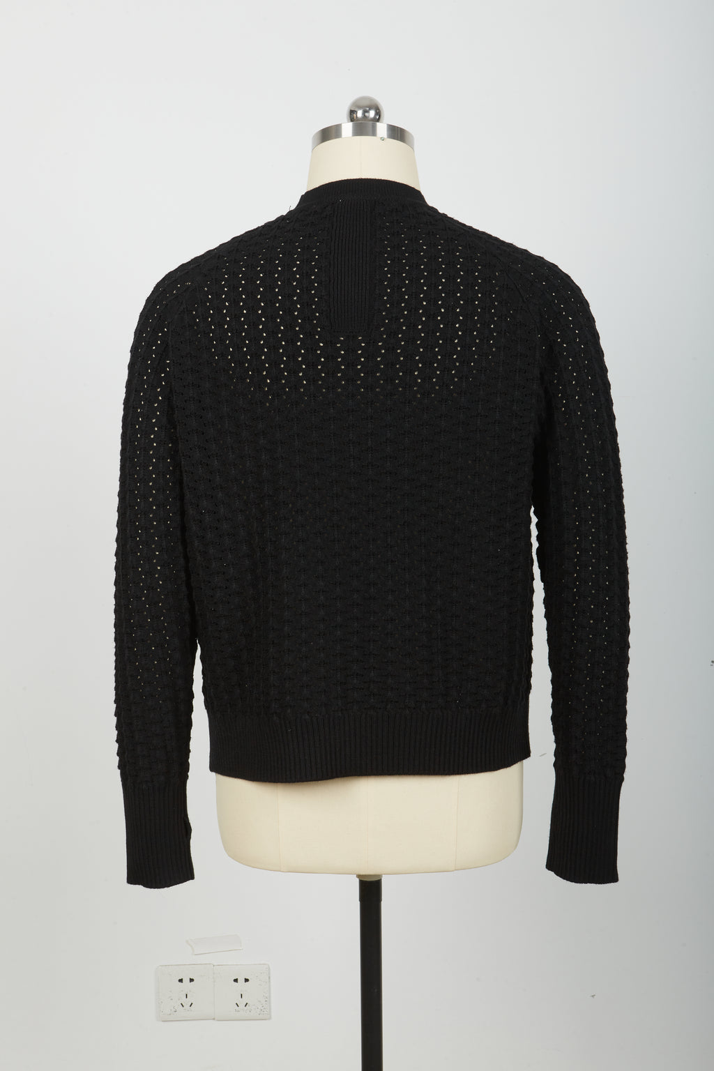 Men’s Crew Neck Hollow Out Knit Sweater, Long Sleeve Breathable Mesh Knit Top