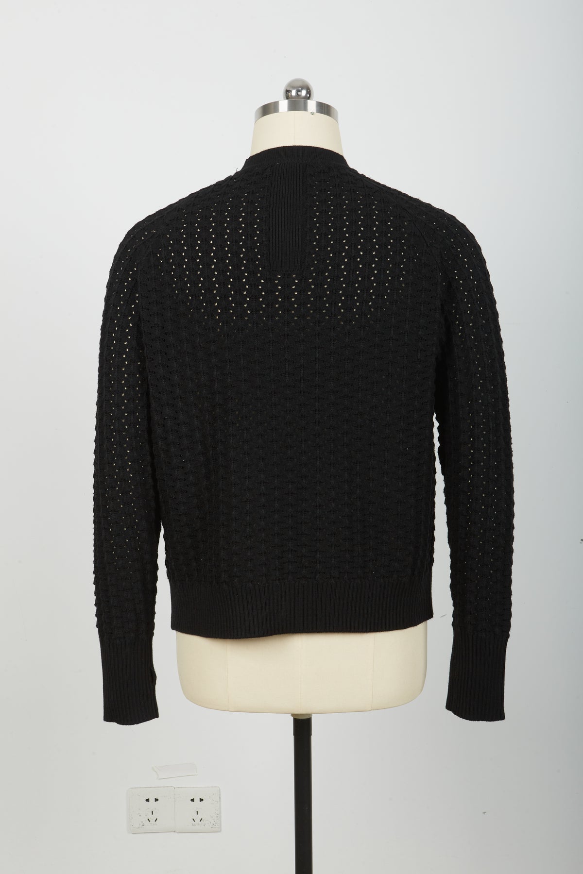 Men’s Crew Neck Hollow Out Knit Sweater, Long Sleeve Breathable Mesh Knit Top