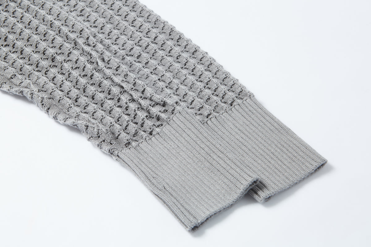 Men’s Crew Neck Hollow Out Knit Sweater, Long Sleeve Breathable Mesh Knit Top