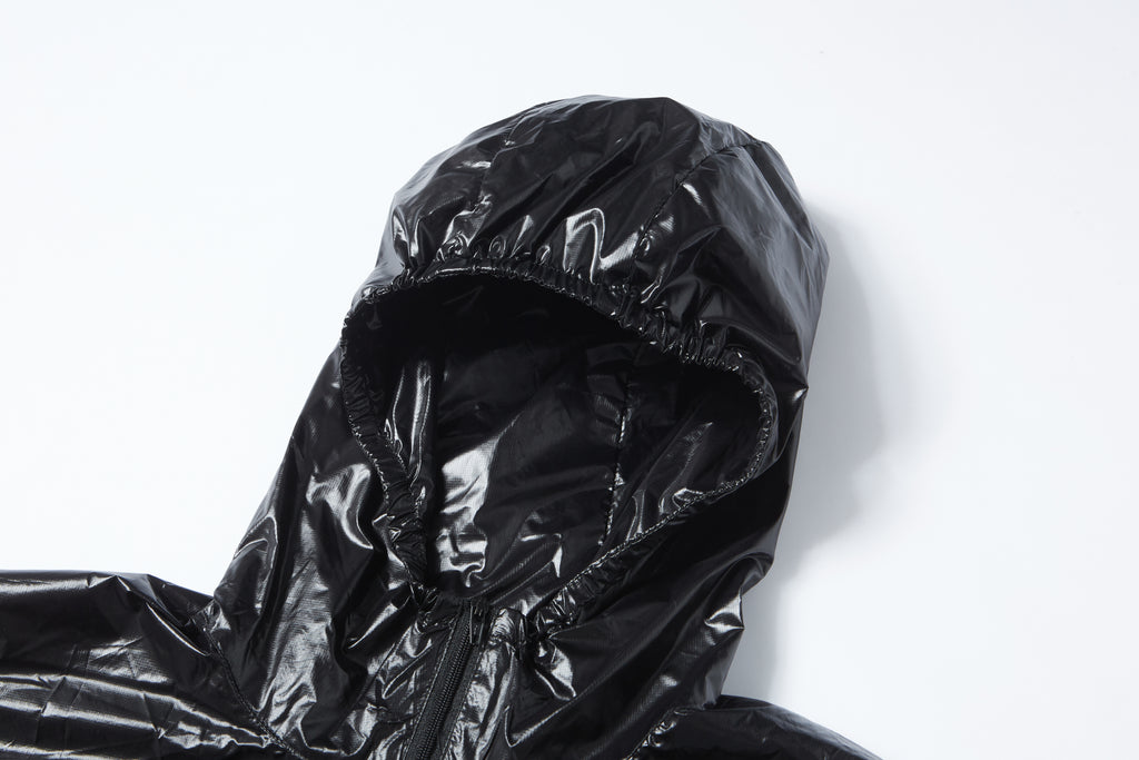 Shiny Crinkled Hooded Windbreaker Jacket, Lightweight Packable Windproof Hood Jacket for Men, Streetwear Running Shell