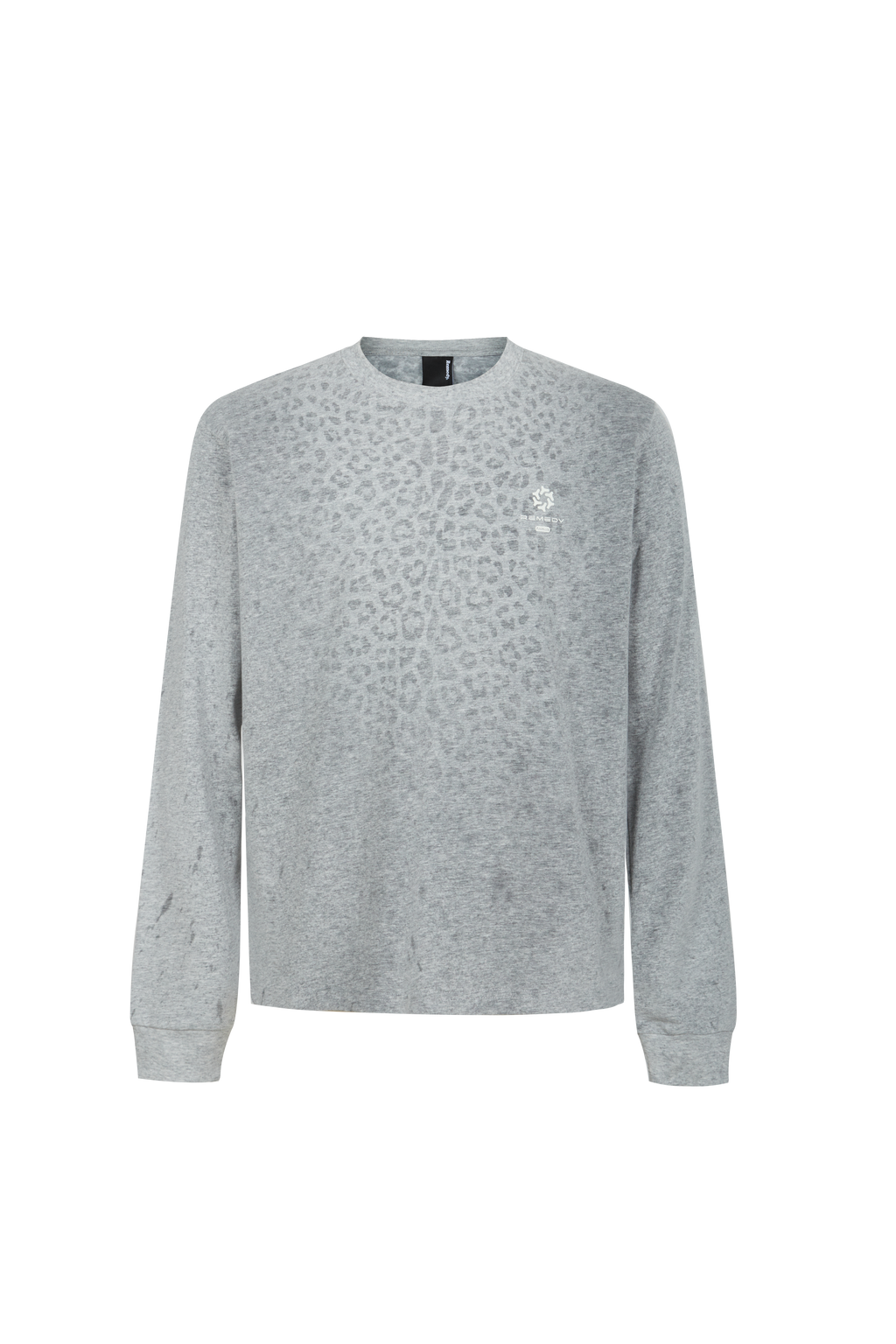 REMEDY Gradient Leopard Print Long Sleeve Tee, Minimal Logo Crew Neck Casual Loose Base Shirt
