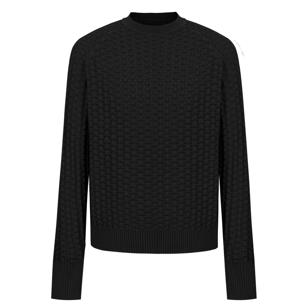 Men’s Crew Neck Hollow Out Knit Sweater, Long Sleeve Breathable Mesh Knit Top