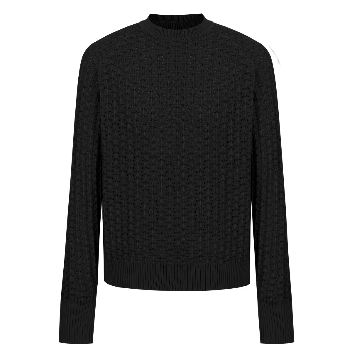 Men’s Crew Neck Hollow Out Knit Sweater, Long Sleeve Breathable Mesh Knit Top