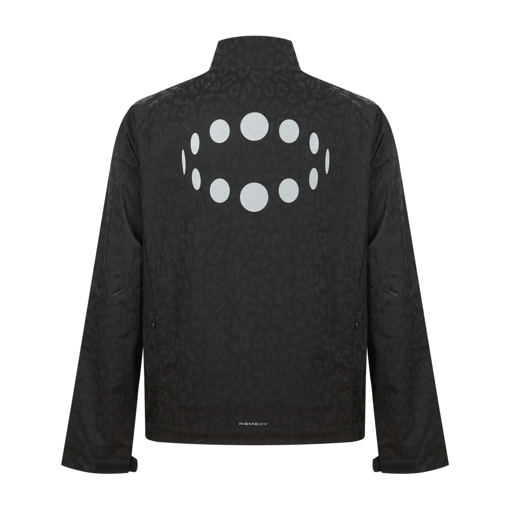 Men’s Stand Collar Wind Jacket, Solid Black & Black Leopard Print Jacket with Back Reflective Graphic