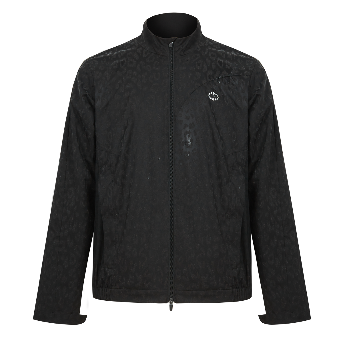 Men’s Stand Collar Wind Jacket, Solid Black & Black Leopard Print Jacket with Back Reflective Graphic
