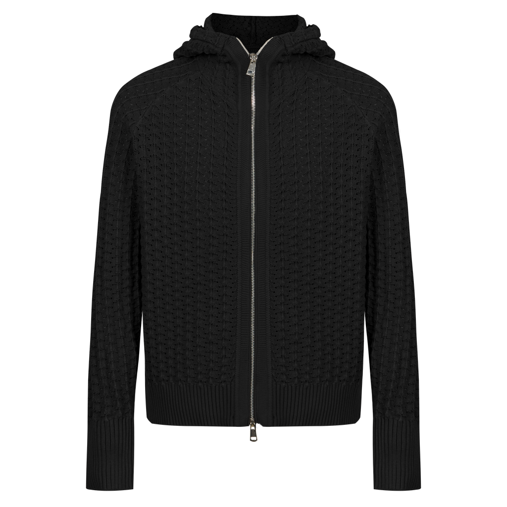 Men’s Zip Up Hooded Hollow Out Knit Cardigan, Breathable Mesh Knit Jacket