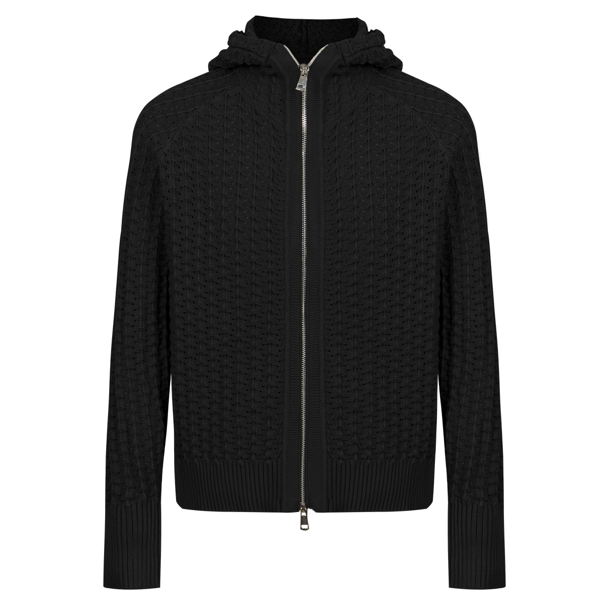 Men’s Zip Up Hooded Hollow Out Knit Cardigan, Breathable Mesh Knit Jacket