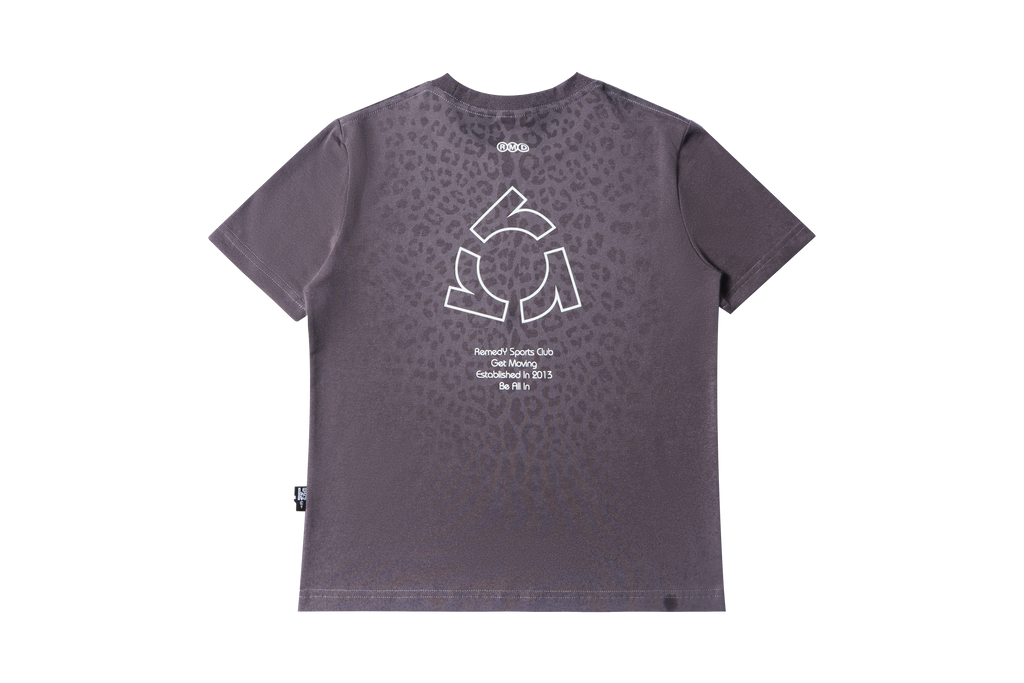 Fitted Crew Neck T-Shirt, Solid & Faded Leopard Print Short Sleeve Tee, Remedy Logo Basic Top