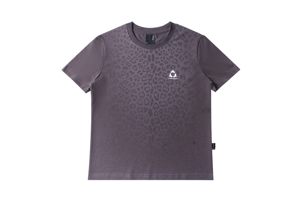 Fitted Crew Neck T-Shirt, Solid & Faded Leopard Print Short Sleeve Tee, Remedy Logo Basic Top