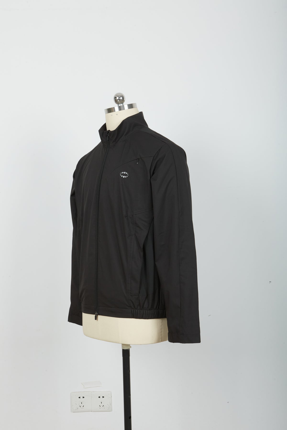 Men’s Stand Collar Wind Jacket, Solid Black & Black Leopard Print Jacket with Back Reflective Graphic
