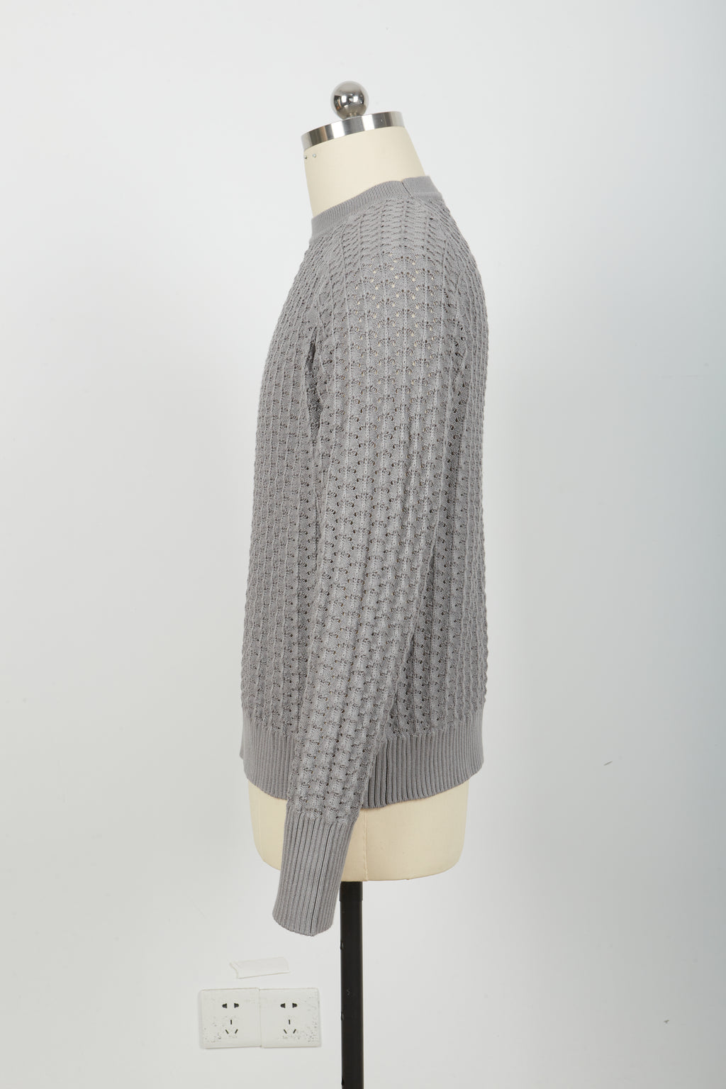 Men’s Crew Neck Hollow Out Knit Sweater, Long Sleeve Breathable Mesh Knit Top
