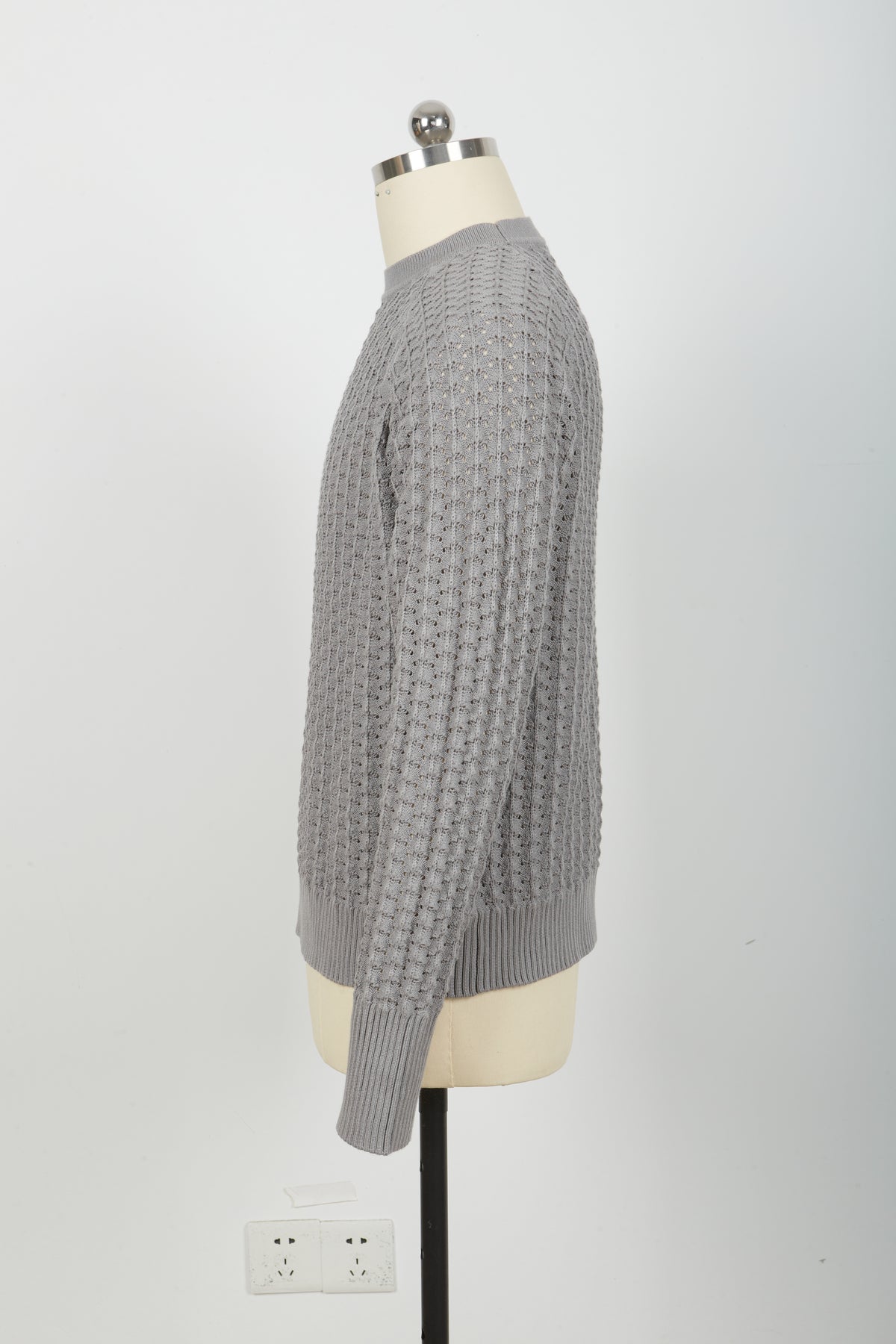 Men’s Crew Neck Hollow Out Knit Sweater, Long Sleeve Breathable Mesh Knit Top