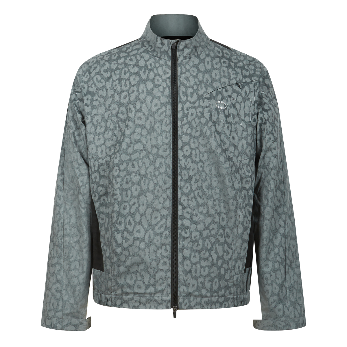 Men Thermochromic Leopard Print Stand Collar Wind Jacket, Temperature Activated Color Changing Jacket with Reflective Back Graphic