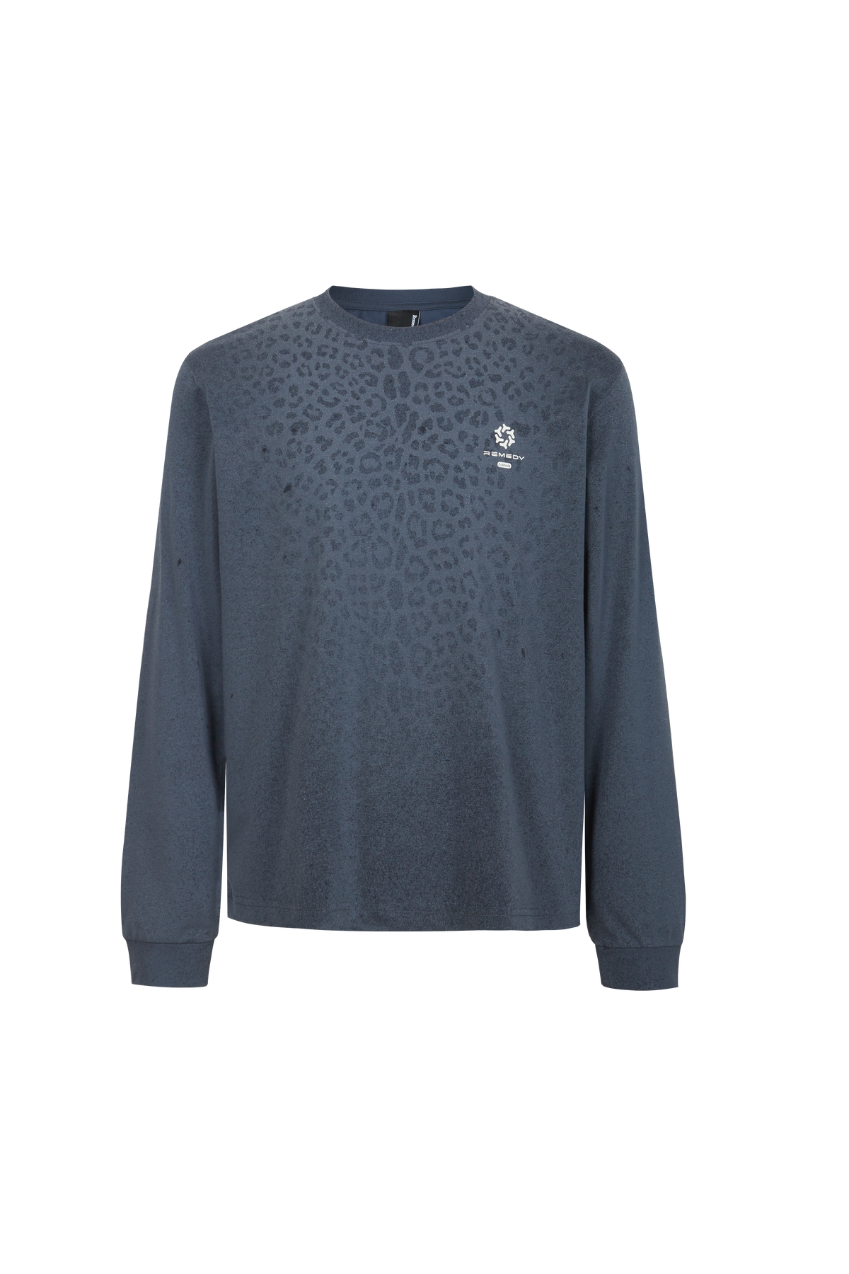 REMEDY Gradient Leopard Print Long Sleeve Tee, Minimal Logo Crew Neck Casual Loose Base Shirt