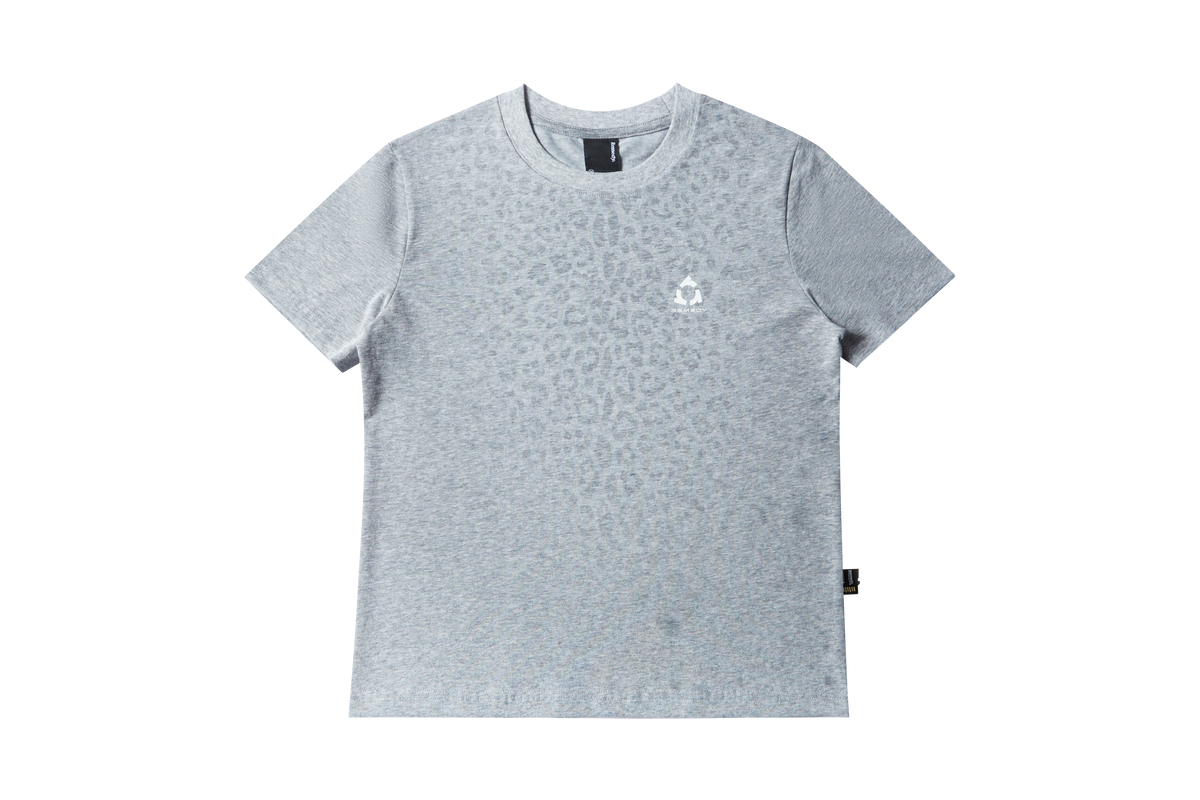 Fitted Crew Neck T-Shirt, Solid & Faded Leopard Print Short Sleeve Tee, Remedy Logo Basic Top