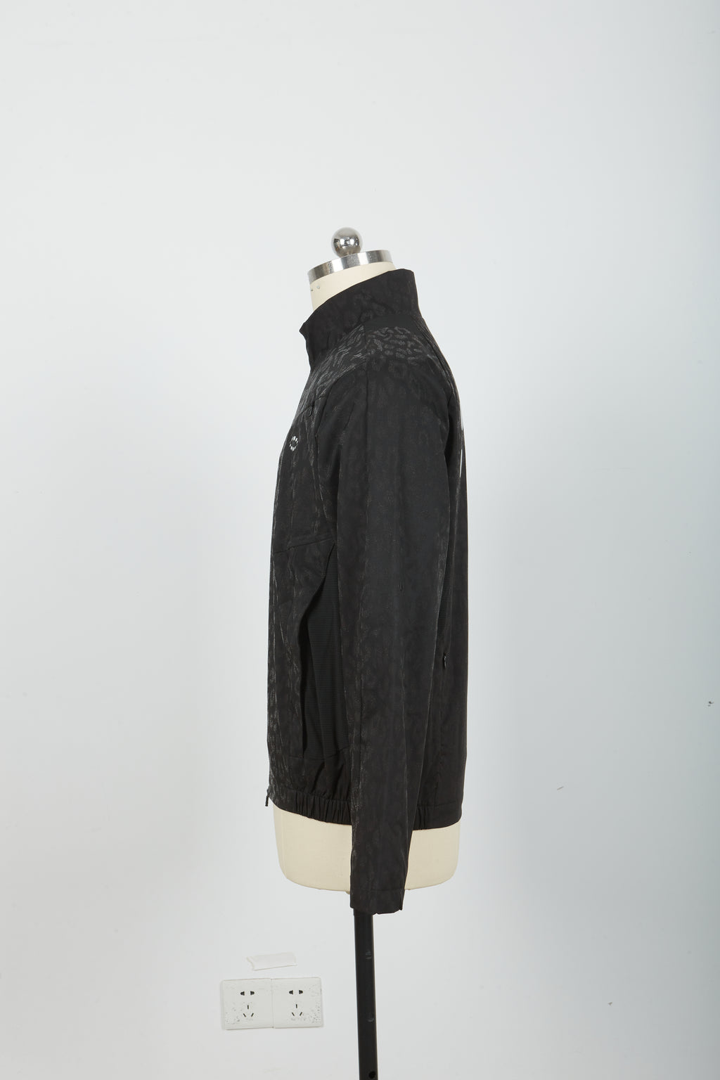 Men’s Stand Collar Wind Jacket, Solid Black & Black Leopard Print Jacket with Back Reflective Graphic