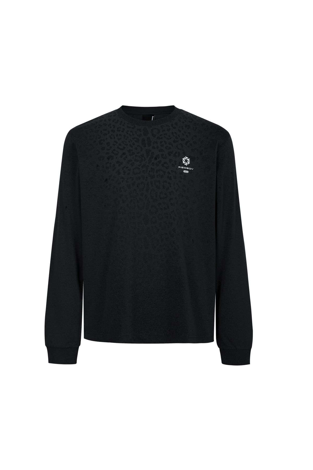 REMEDY Gradient Leopard Print Long Sleeve Tee, Minimal Logo Crew Neck Casual Loose Base Shirt