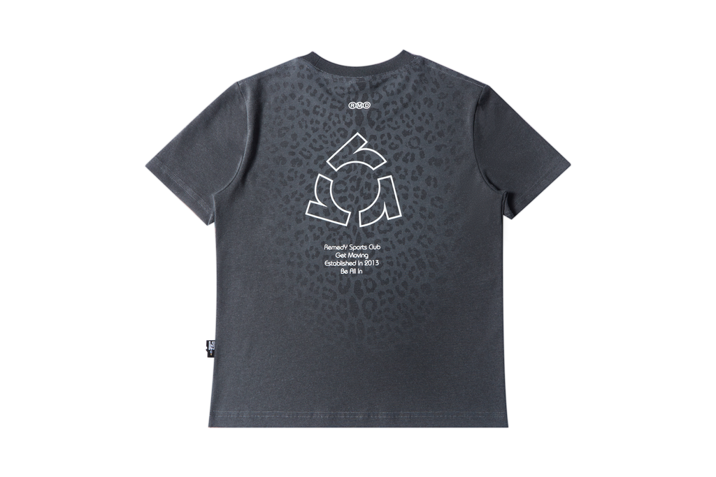 Fitted Crew Neck T-Shirt, Solid & Faded Leopard Print Short Sleeve Tee, Remedy Logo Basic Top