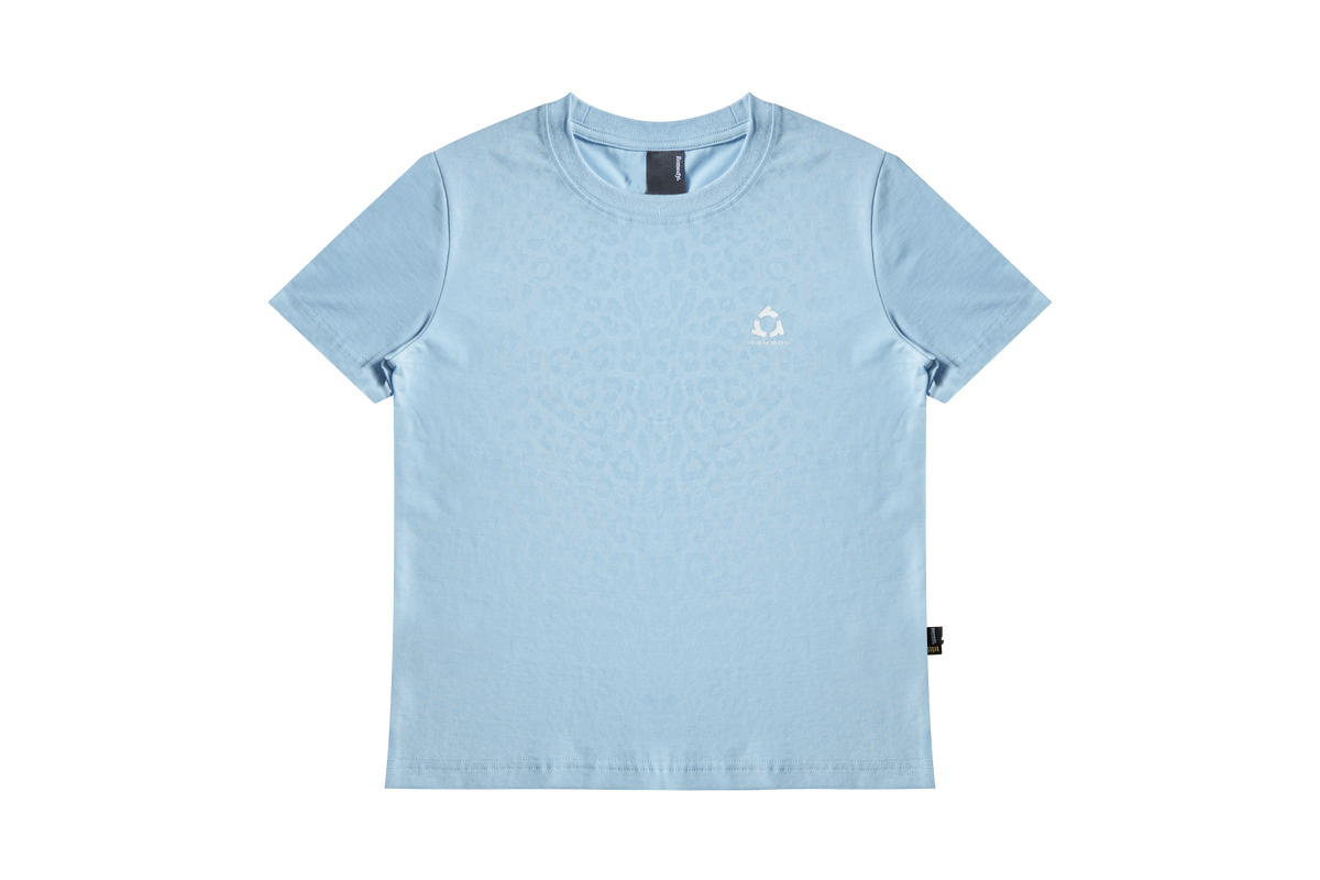 Fitted Crew Neck T-Shirt, Solid & Faded Leopard Print Short Sleeve Tee, Remedy Logo Basic Top
